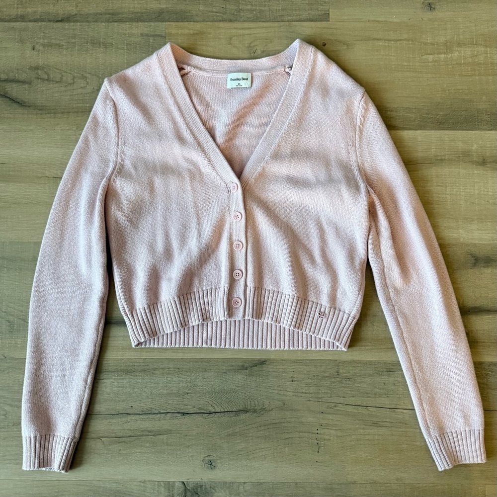 Aritzia Sunday Best pink cotton cashmere Shellie cardigan sweater - XS NWOT - Picture 9 of 10